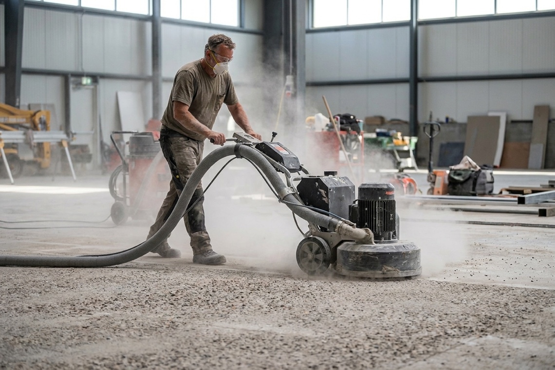 Diamond grinding and surface preparation of a concrete slab